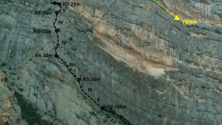 26 d'Abril de 2014-TERRADETS-Paret de les Bagasses.ANGLADA GUILLAMON (Diagonal)(fins la Feixa) 420 m. V+ (V obl.)