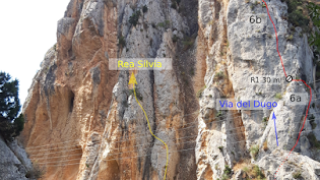 Mariadri, 6c (65 m). El jefe de Santa Ana, 6b (100 m).  Esperó de Santa Ana